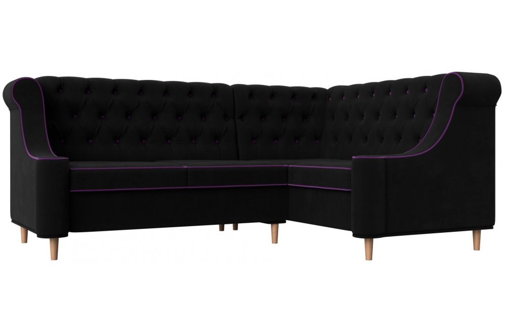 Кухонный диван Бронкс правый микровельвет черный