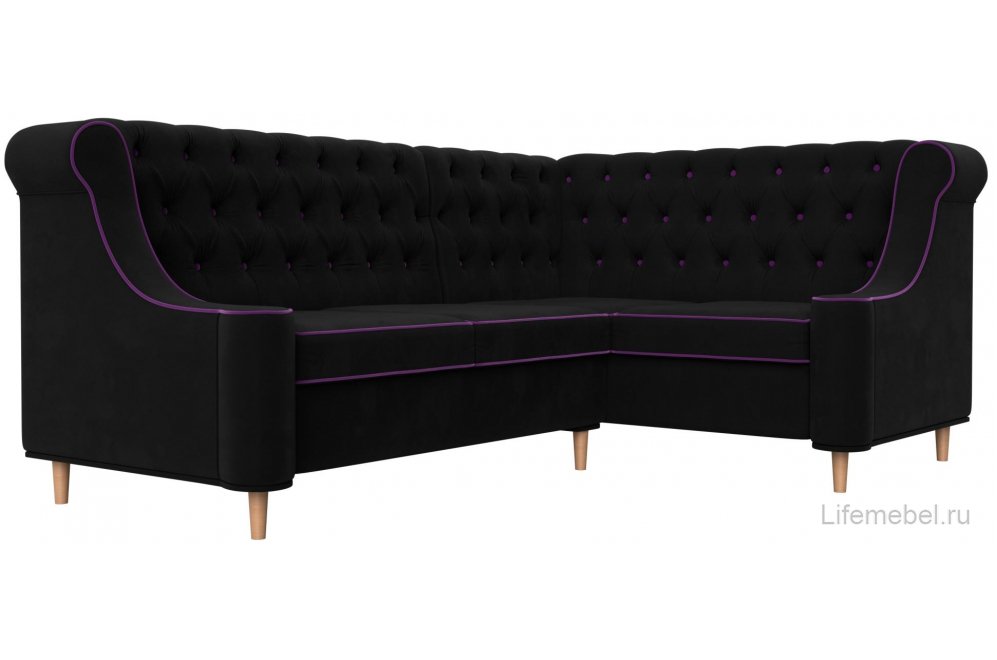 Кухонный диван Бронкс правый микровельвет черный