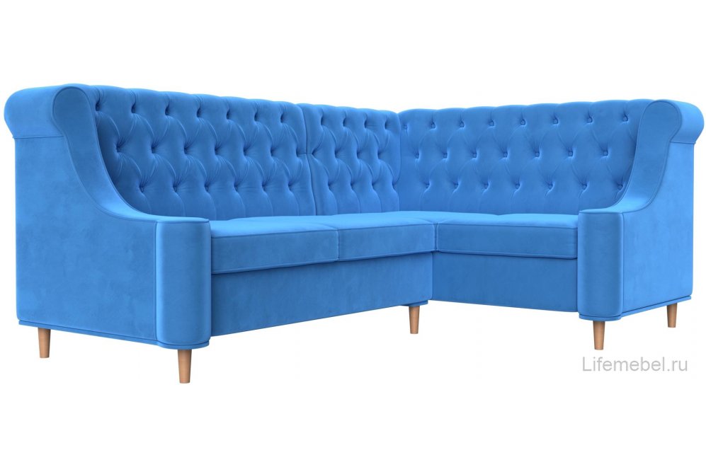 Кухонный диван Бронкс правый велюр голубой
