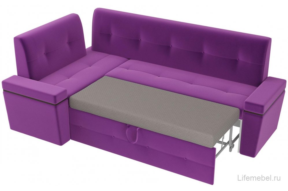 Кухонный диван Деметра угловой микровельвет фиолетовый левый