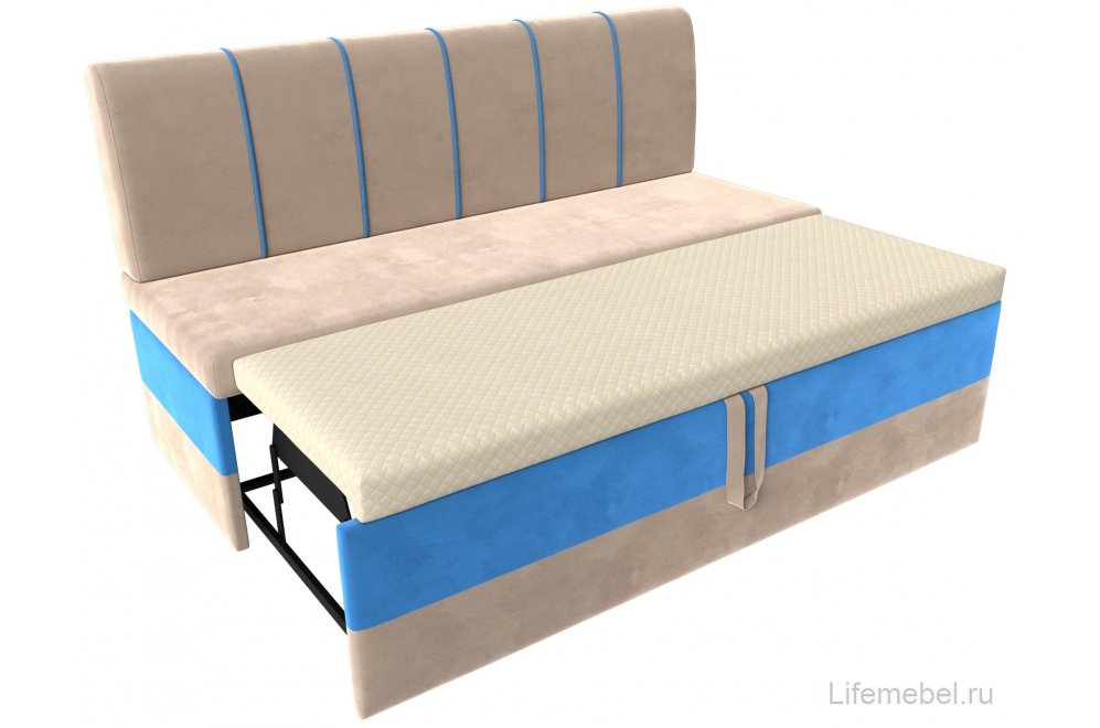 Кухонный диван Энигма бежевый / голубой велюр