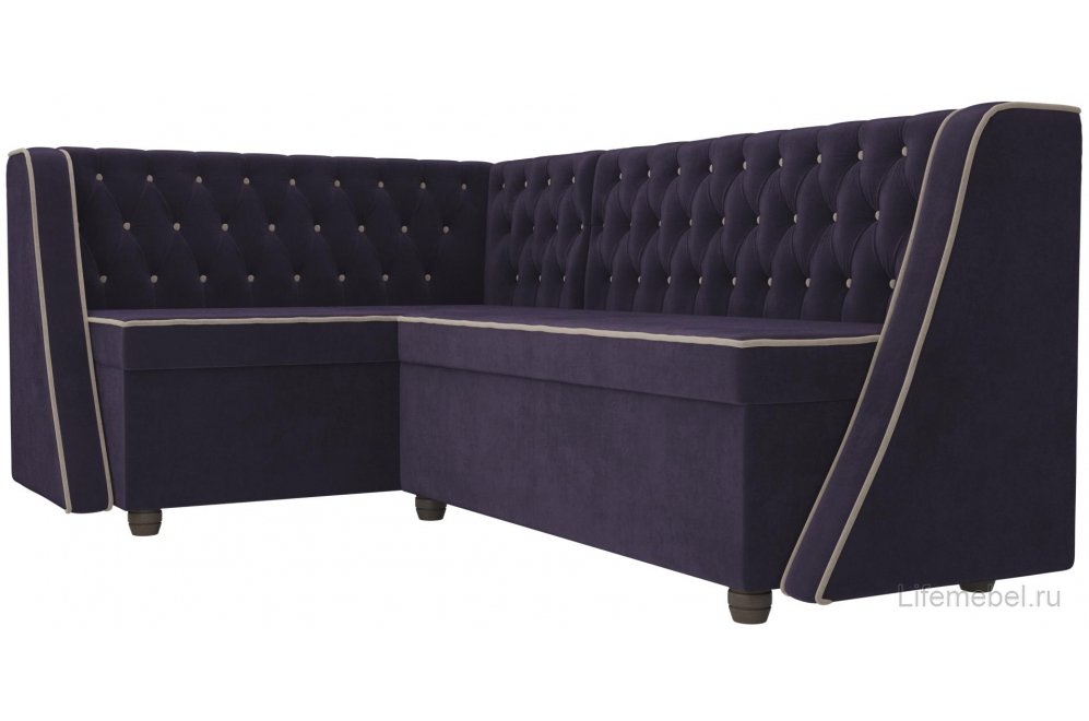 Кухонный диван Лофт левый велюр фиолетовый