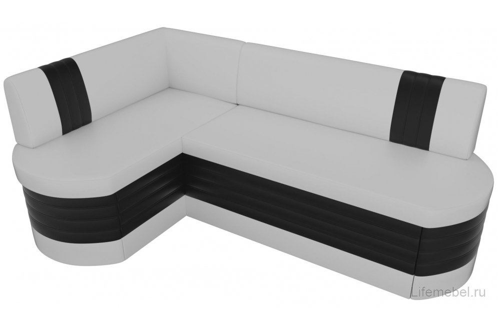 Кухонный диван Женева-Нова левый экокожа белая / черная