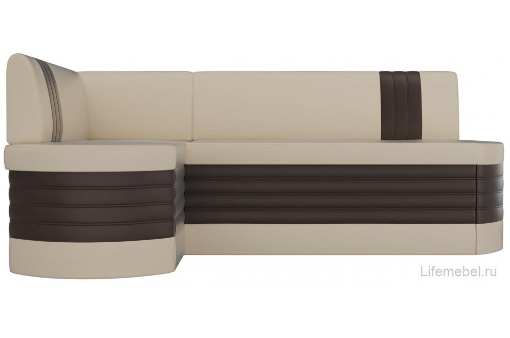 Кухонный диван Женева-Нова левый экокожа бежевая / коричневая