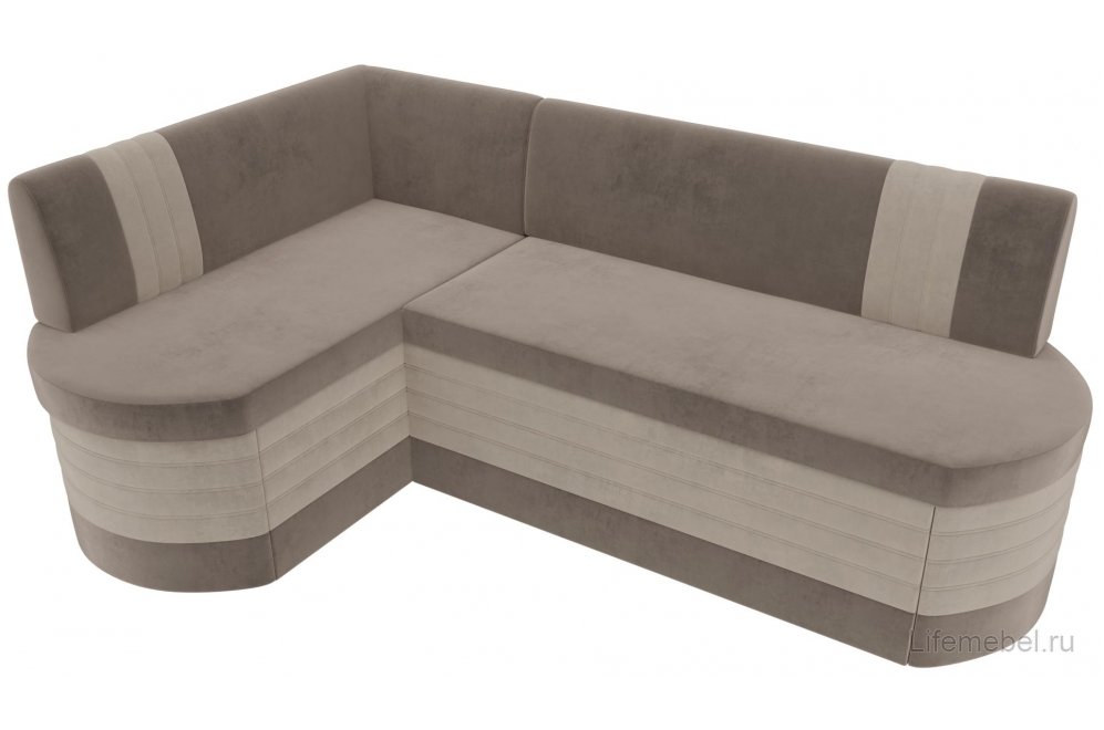 Кухонный диван Женева-Нова левый велюр коричневый / бежевый