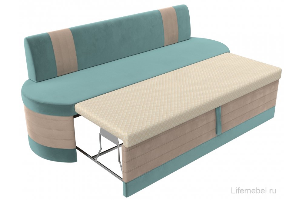 Кухонный диван Токио велюр бирюзовый / бежевый