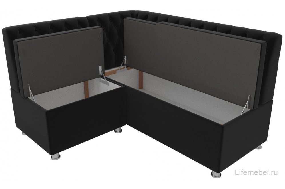Кухонный диван угловой Мирта левый микровельвет черный
