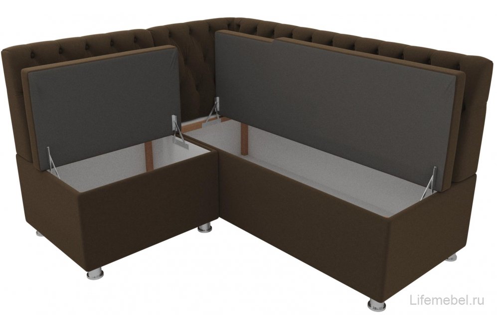 Кухонный диван угловой Мирта левый микровельвет коричневый