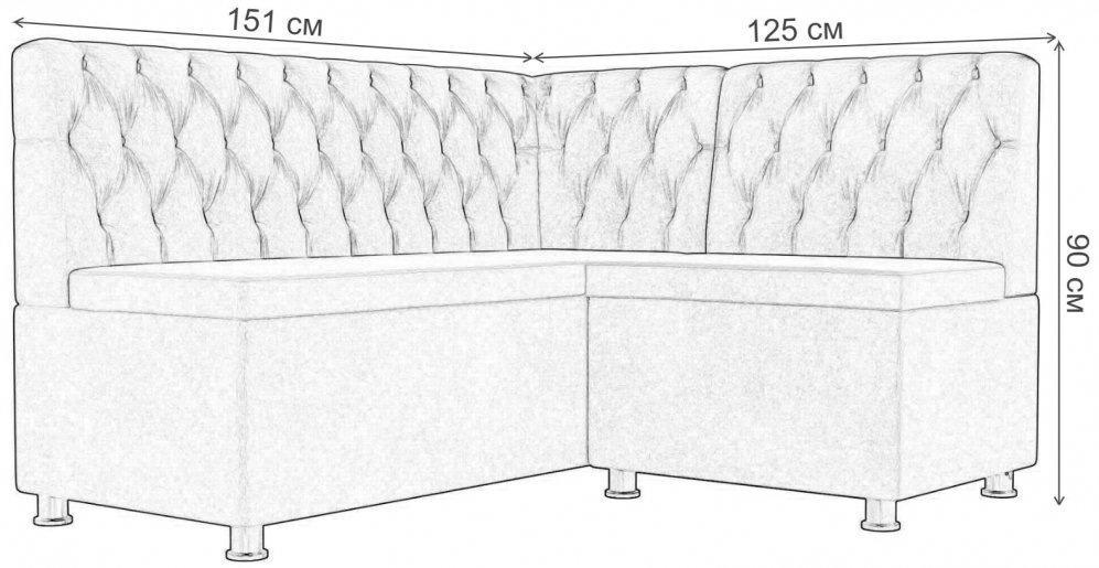 Кухонный диван угловой Мирта правый велюр бежевый