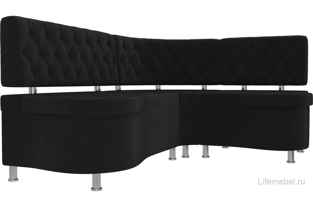 Кухонный диван Вегас правый велюр черный