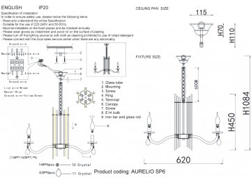 Люстра AURELIO SP6 GOLD+CHROME/TRANSPARENT
