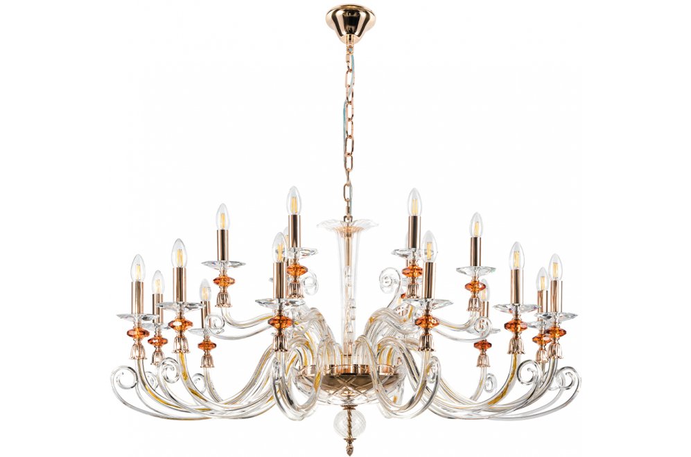 Люстра CATARINA SP12+6 V2 GOLD/TRANSPARENT-COGNAC
