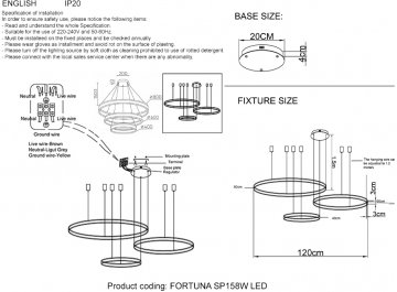 Люстра с пультом управления FORTUNA SP158W LED GOLD
