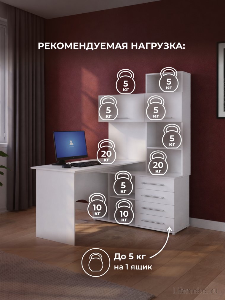 Компьютерный стол КСТ-14.1П белый правый