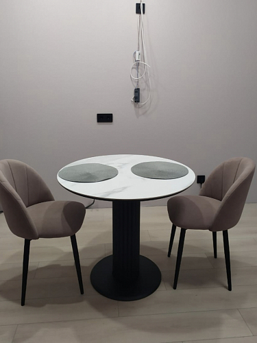 Керамический стол Кэмерон 90х90х75 белый мрамор snow white / черный фото покупателя 4