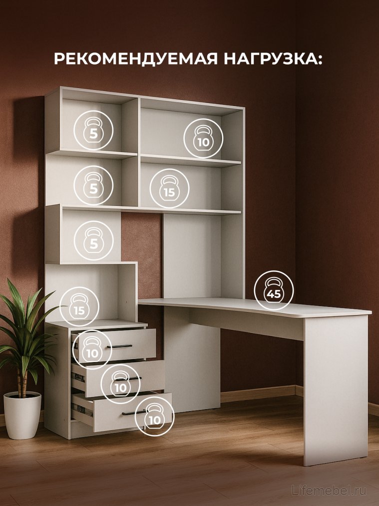 Компьютерный стол Эльброни правый белый