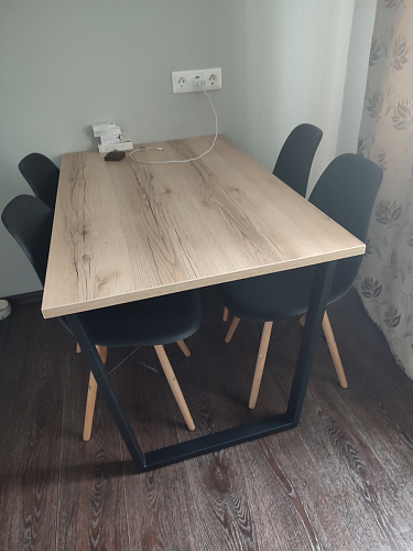 Стеклянный стол Фостер 120(160)х120х76 серый мрамор / черный фото покупателя 88