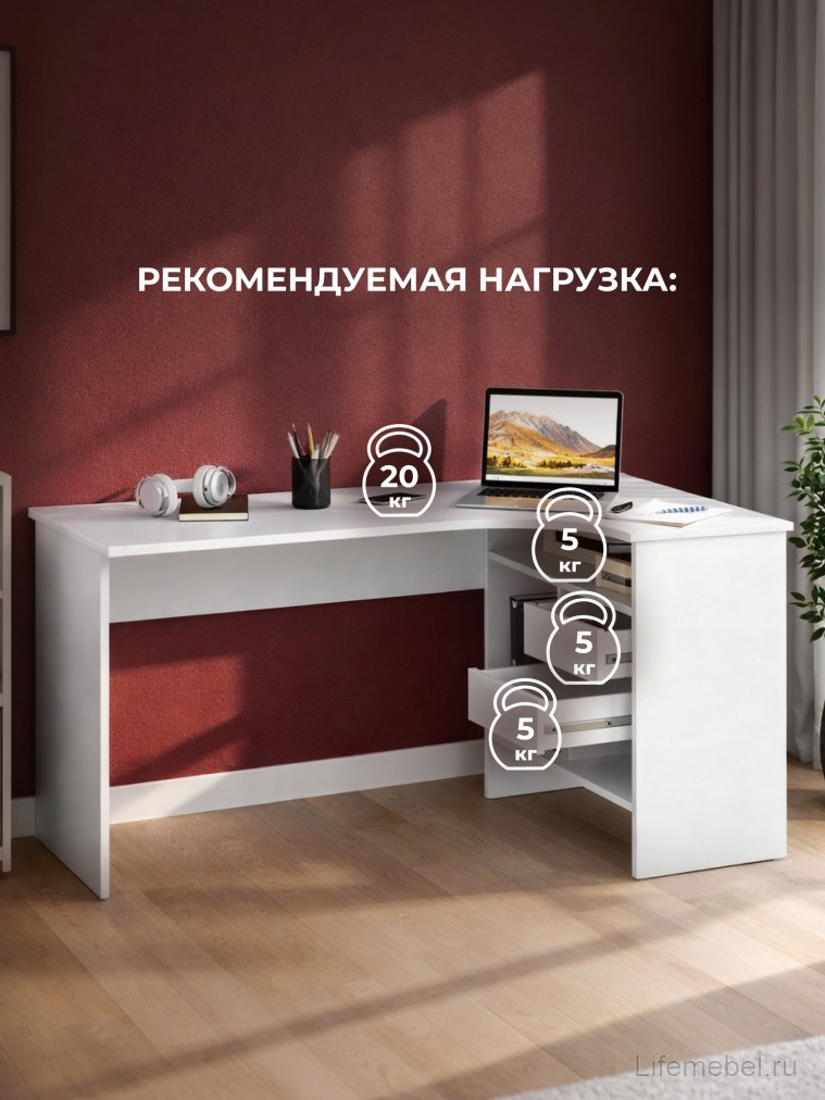 Письменный стол СПм-25 правый белый