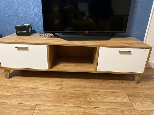 ТВ-тумба Эго Т-3 на ножках бетон светлый / белый глянец фото покупателя 9