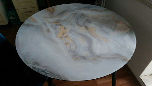 Стеклянный стол Анселм кианит / черный / золото фото покупателя 1