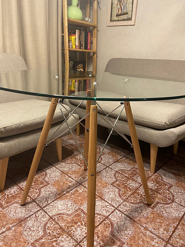 Стеклянный стол PT-151 80х80х76 clear glass / wood фото покупателя 19