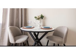 Стул на металлокаркасе Gabi 1 бежевый / черный с серебряными наконечниками фото покупателя 655