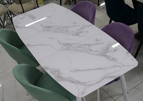 Стеклянный стол Эмма 110(150)x70 белый мрамор / белый из шоурума 3