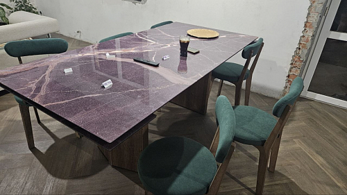 Стеклянный стол Монерон 200(260)х100х77 мейджик / орех кантри фото покупателя 15