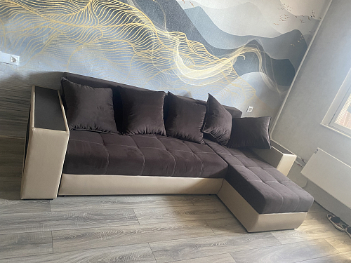 Диван угловой Шервуд микровельвет черный / экокожа белая правый фото покупателя 1