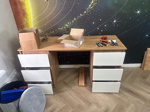 Письменный стол Элла ПС 02 серый графит 0162 / дуб крафт золото фото покупателя 7