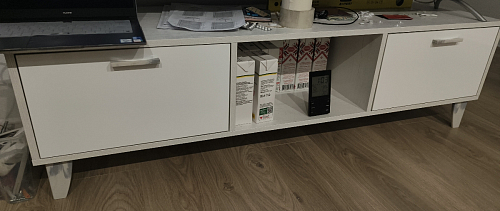 ТВ-тумба Эго Т-3 на ножках бетон светлый / белый глянец фото покупателя 45