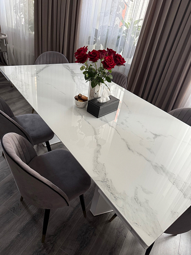 Стеклянный стол Монерон 200(260)х100х77 мейджик / орех кантри фото покупателя 6