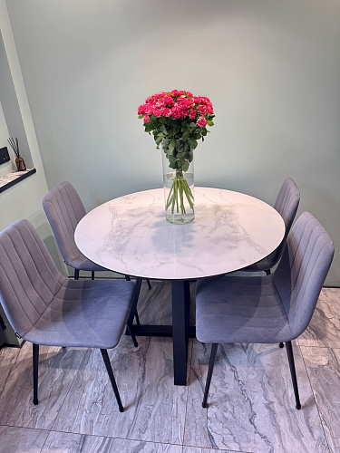 Стеклянный стол Норфолк d100 белый мрамор / черный фото покупателя 25