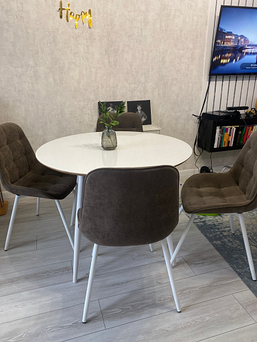 Стеклянный стол Абилин 100(140)х100х76 мрамор черный / черный матовый фото покупателя 61