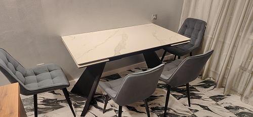 Керамический стол Ливи 140(200)х80х78 серый мрамор / черный фото покупателя 13