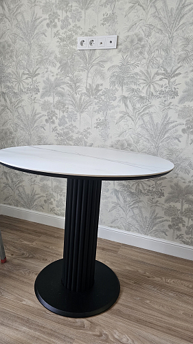 Стеклянный стол Кэмерон 110х110х75 серый / черный фото покупателя 7