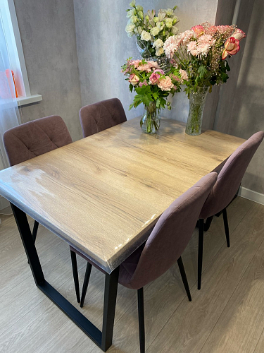 Стеклянный стол Фостер 120(160)х120х76 белый мрамор / черный фото покупателя 91