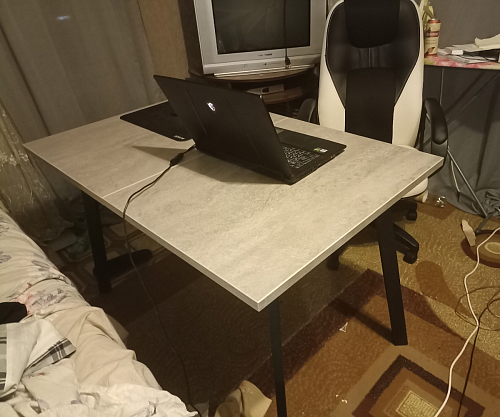 Деревянный стол Колон Лофт 120(160) х 75 черный матовый / бетон фото покупателя 44