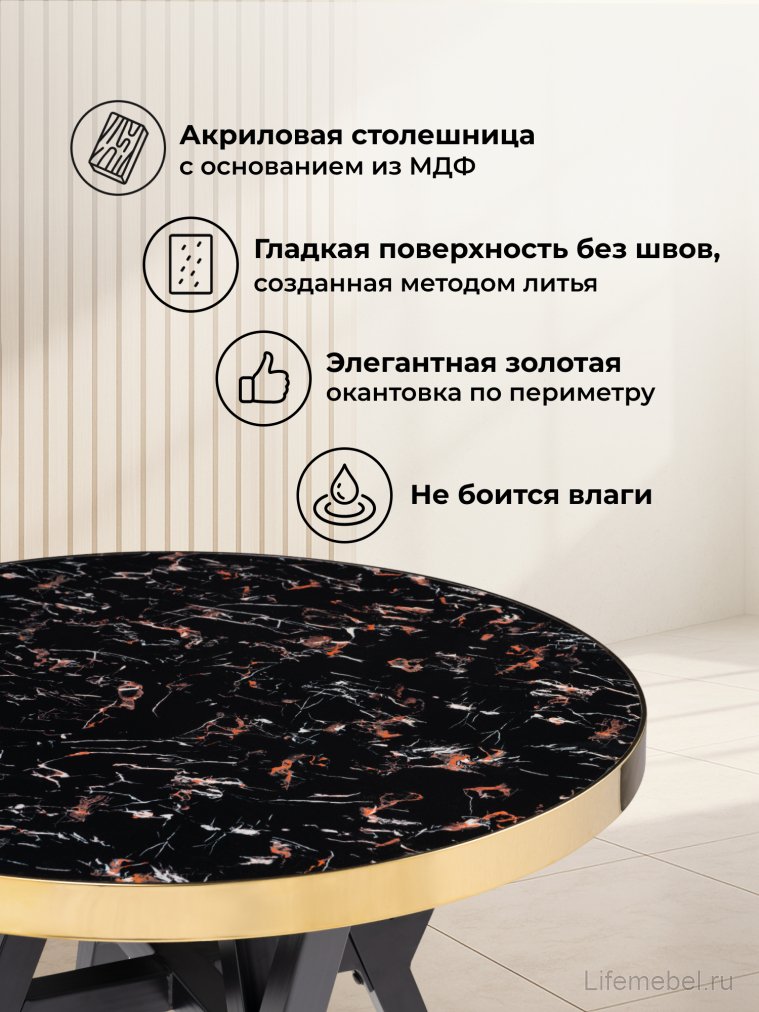 Стол Selina 80х72 black / gold