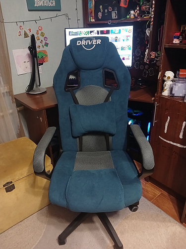 Компьютерное кресло Driver/Драйвер кожзам черный / ткань синий фото покупателя 87