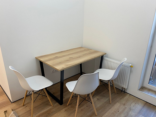 Стеклянный стол Фостер 120(160)х120х76 серый мрамор / черный фото покупателя 43