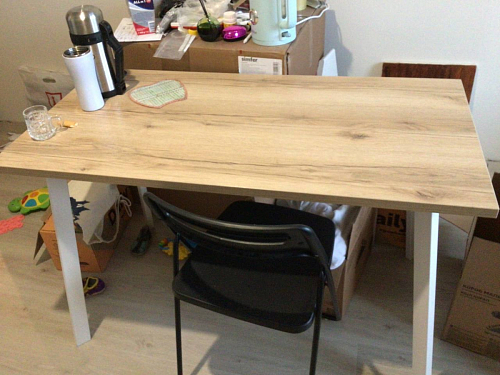 Стеклянный стол Фостер 120(160)х120х76 белый мрамор / черный фото покупателя 1