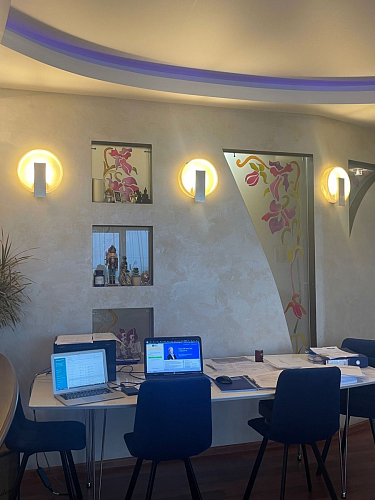 Стул на металлокаркасе Чилли синяя ткань / белый фото покупателя 929