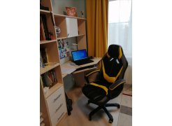 Компьютерный стол Мебелеф - 19 дуб молочный / белоснежный глянец левый фото покупателя 1