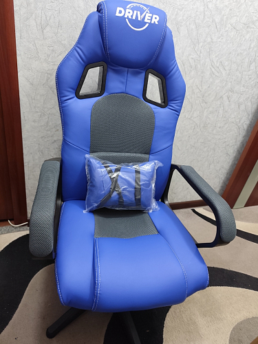 Компьютерное кресло Driver/Драйвер кожзам черный / ткань синий фото покупателя 159