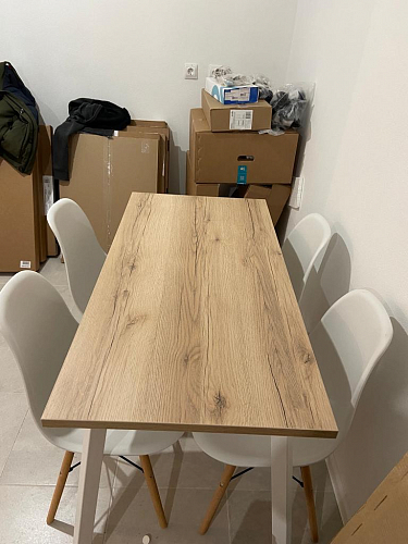 Стеклянный стол Фостер 120(160)х120х76 белый мрамор / черный фото покупателя 100