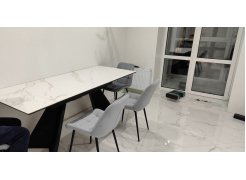 Керамический стол Ливи 140(200)х80х78 белый мрамор / черный фото покупателя 9