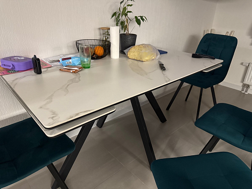 Керамический стол Вилли 140(200)х80 белый мрамор snow white / черный фото покупателя 24