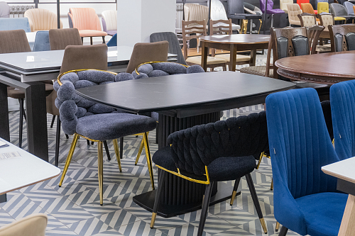 Керамический стол Фестер 140(180)х80 белый мрамор snow white / черный из шоурума 3