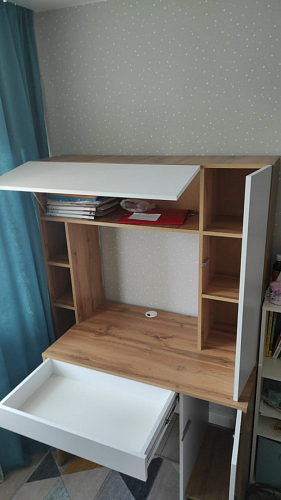 Письменный стол Комфорт 12.71 дуб золотой craft / белая аляска фото покупателя 92